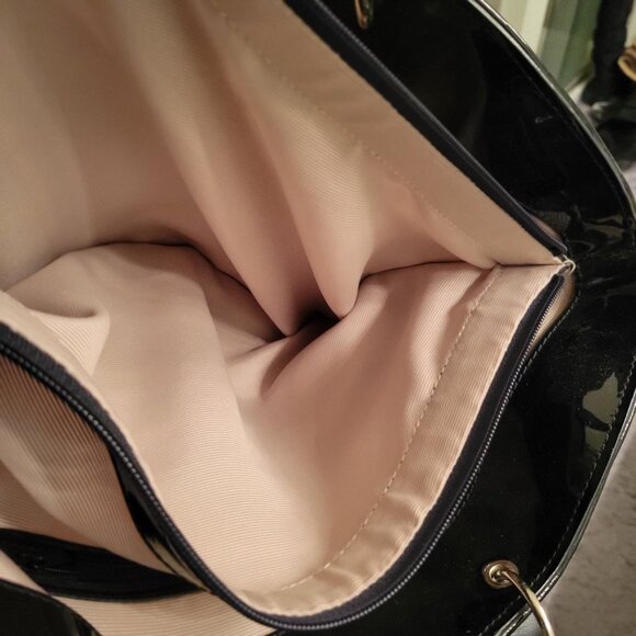 Ann Taylor Black Woven Tote with Wooden Handles - Picture 9 of 10